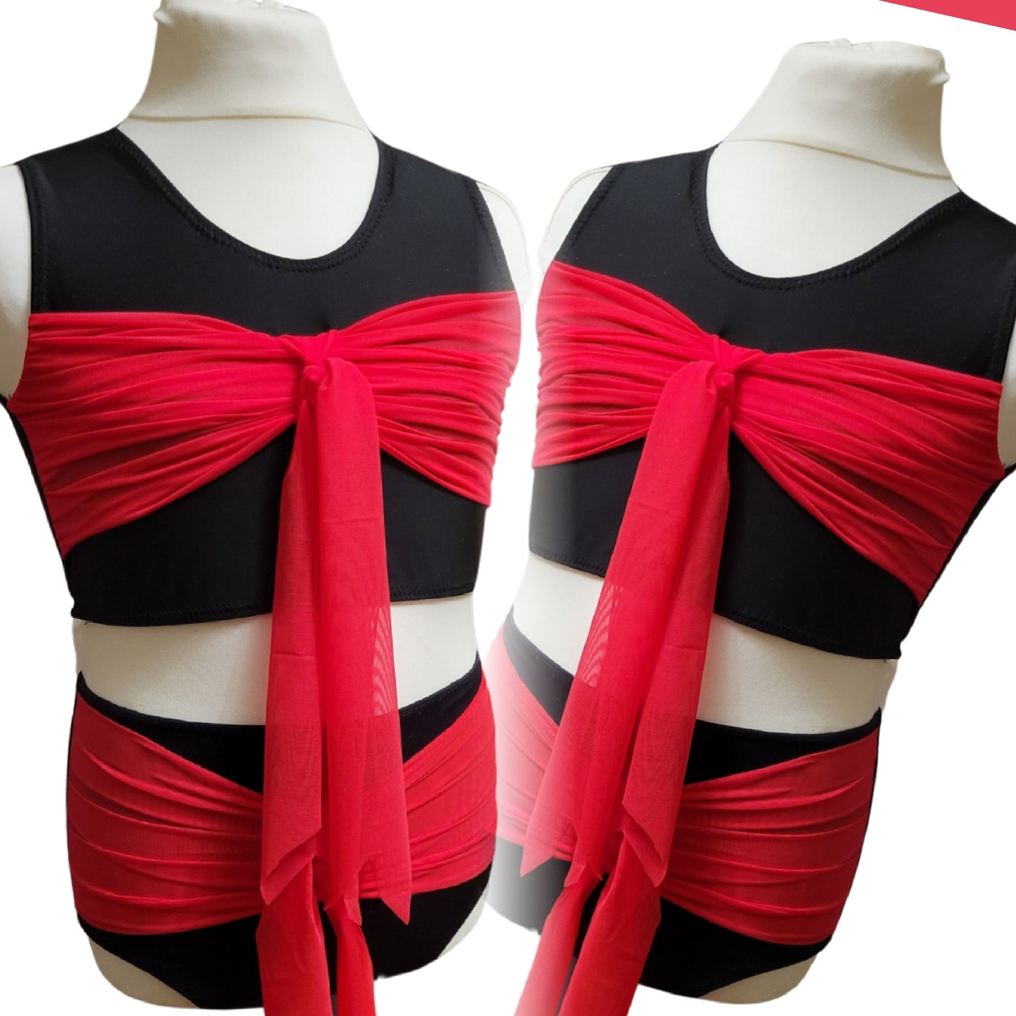 Black & Neon Red MESH TIE FRONT - 9-10 Years